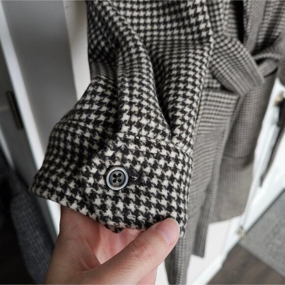 Abercrombie & Fitch Dark Brown Plaid Wool-Blend Trench Coat NWT Size XS Petite - Picture 4 of 13